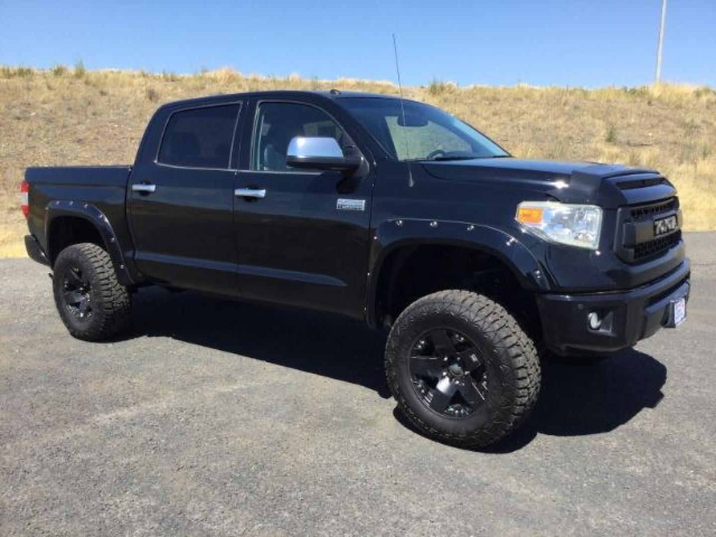 2015 Attitude Black Metallic /Black Leather Toyota Tundra Platinum 5.7L V8 (5TFAY5F12FX) with an I-FORCE 5.7L V-8 DOHC engine, 6-Speed Automatic transmission, located at 1801 Main Street, Lewiston, 83501, (208) 743-9371, 46.417065, -117.004799- Photo#0