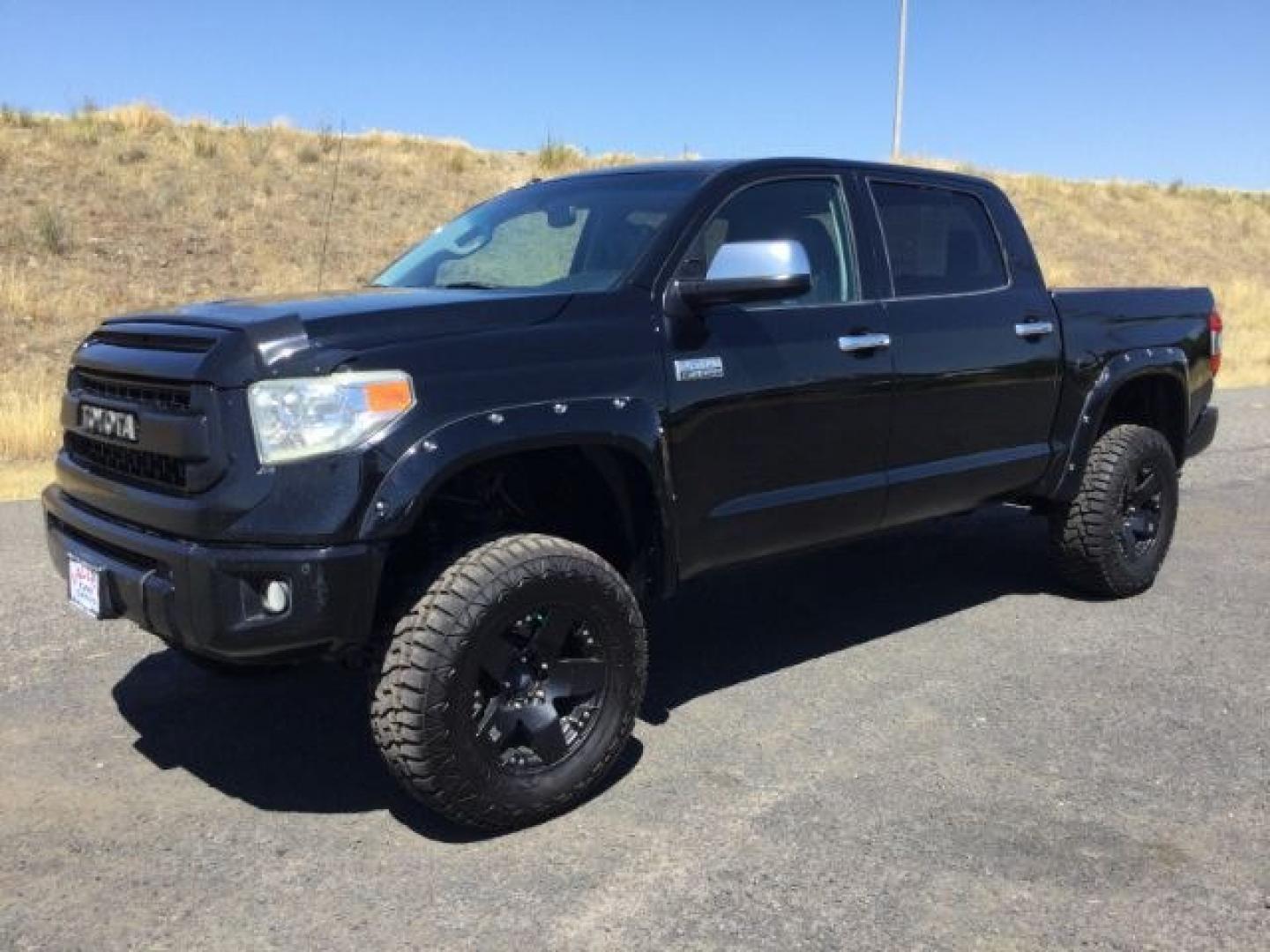 2015 Attitude Black Metallic /Black Leather Toyota Tundra Platinum 5.7L V8 (5TFAY5F12FX) with an I-FORCE 5.7L V-8 DOHC engine, 6-Speed Automatic transmission, located at 1801 Main Street, Lewiston, 83501, (208) 743-9371, 46.417065, -117.004799- Photo#1