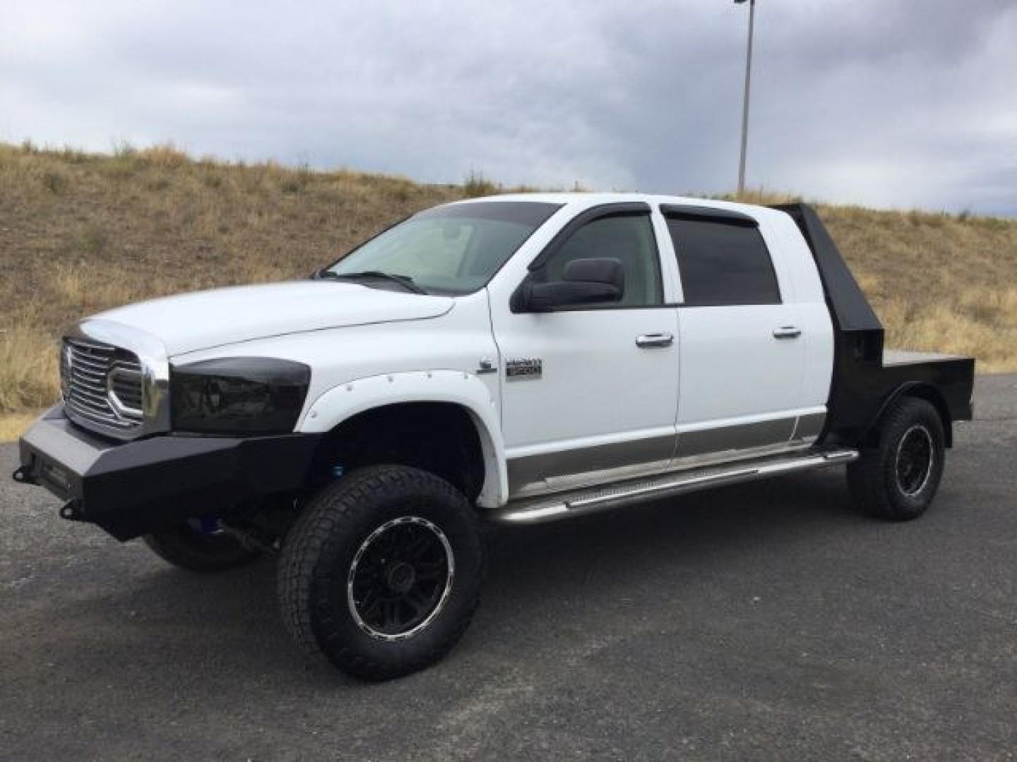 2008 Bright White Clearcoat /Medium Slate Grey Dodge Ram 3500 Laramie (3D7MX39A68G) with an Cummins 6.7L I-6 diesel direct injection engine, 6-Speed Automatic transmission, located at 1801 Main Street, Lewiston, 83501, (208) 743-9371, 46.417065, -117.004799- Photo#1